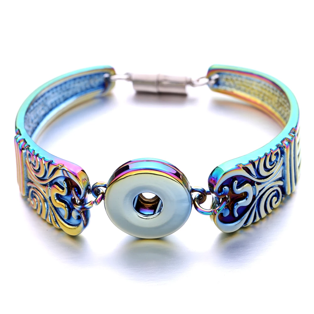 10pcs New Magnetic Snap Bracelets Flowers Carved Vintage 18mm Snap Button Bracelet for Women Men Jewelry