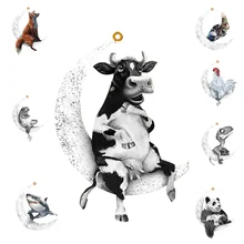 Easter Animals Sitting On The Moon Pendant Easter decoration Hanging Decorations Wood Xmas Tree Drop Ornaments For Home Easter