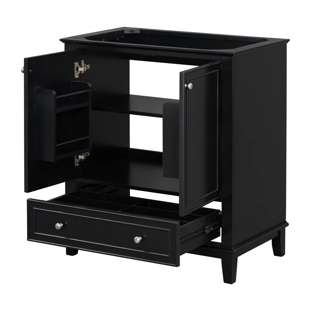 30" Bathroom Vanity with Sink Combo, Multi-functional Bathroom Cabinet with Doors and Drawer, Solid Frame and MDF Board, Black 5