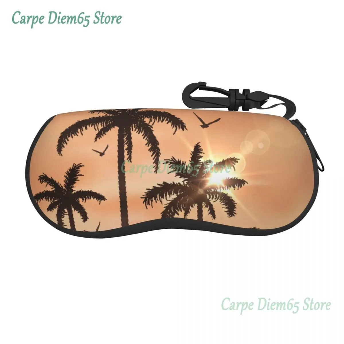 

Portable Eyewear Case Cover Tropical Palm Trees Landscape Sunglasses Soft Glasses Box With Lanyard Zipper Eyeglass Protector