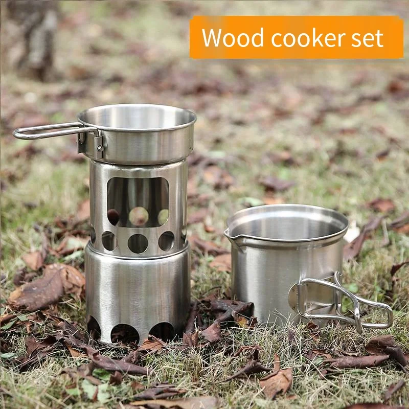 Fornello A Legna Da Esterno In Acciaio Inossidabile Set Portatile Pentola Da Campeggio Pieghevole Stufa Antivento Grill Stufa A Fuoco Fornello Barbecu