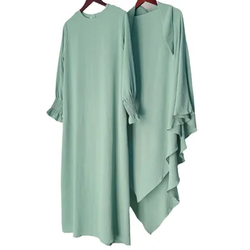 High Quality Fashion Muslim Sets Ice Silk Crepe Khimar Inner Long Dress Two-Piece Hot Sale  Women Casual Jilbab Abaya Suit
