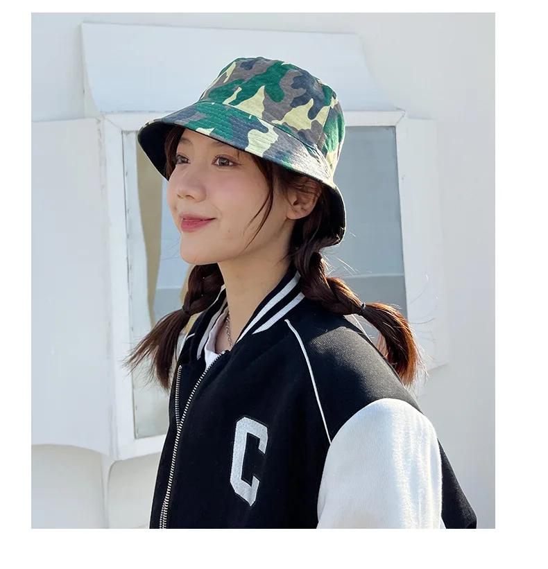 Bucket Hat Cotton Multicolor Camouflage Female's Casual Fashion Shade Fisherman Hat Travel Hiking Picnic Fishing Hat Foldable fuzzy bucket hat