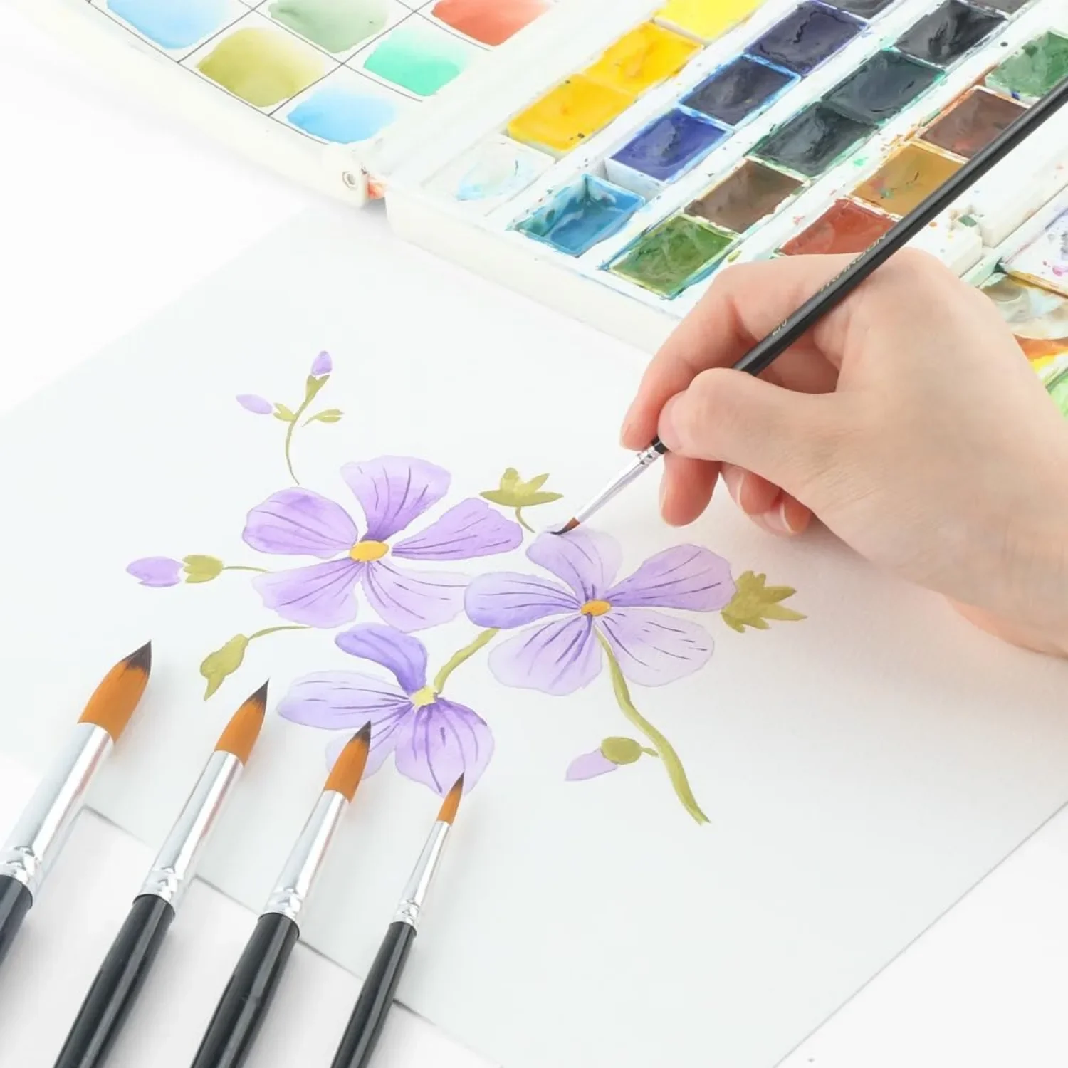 11pcs Round Paint Brush Basic Set for Watercolor, Acrylic, Gouache, Ink, and Tempera Painting 5