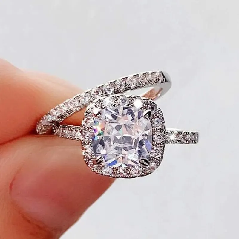 2pcs Geometric Big Clear AAA CZ Cubic Zirconia Decor Ring For Women