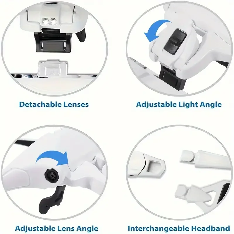 Magnifying Glass LED Light Head Loupe Jeweler Watch Bright Magnifier 5 Lens