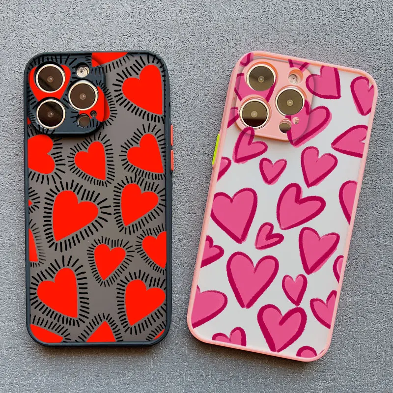 Chic Full Screen Red Love Heart Pink Shockproof Phone Case
