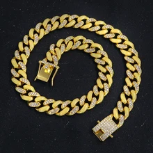 

13MM Men's Cuban Link Chain Necklace Bracelet Hip Hop Trendy Luminous Drip Oil Iced Out Bling Full Diamond Jewelry on the Neck