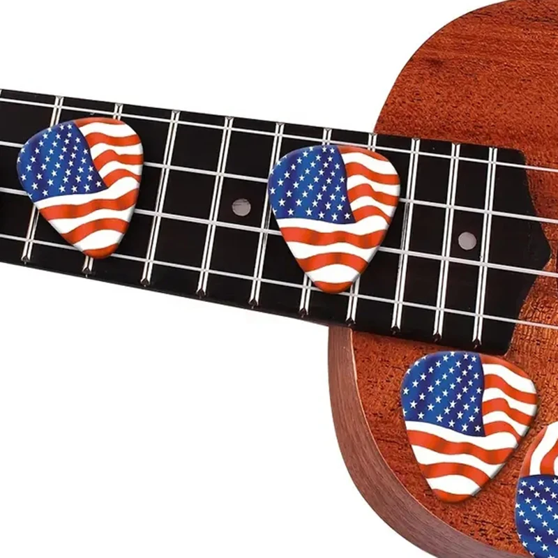 6 pcs PVC Guitar Picks With Pu Carrying Pouch set , US FLAG Double-sided printing ，For ukulele，Electric ，Acoustic Guitars, Gift