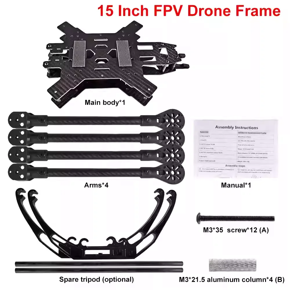 Vue rapprochée du trépied pour drone FPV 13 ou 15 pouces, montrant les pieds antidérapants et la rotule de la caméra.