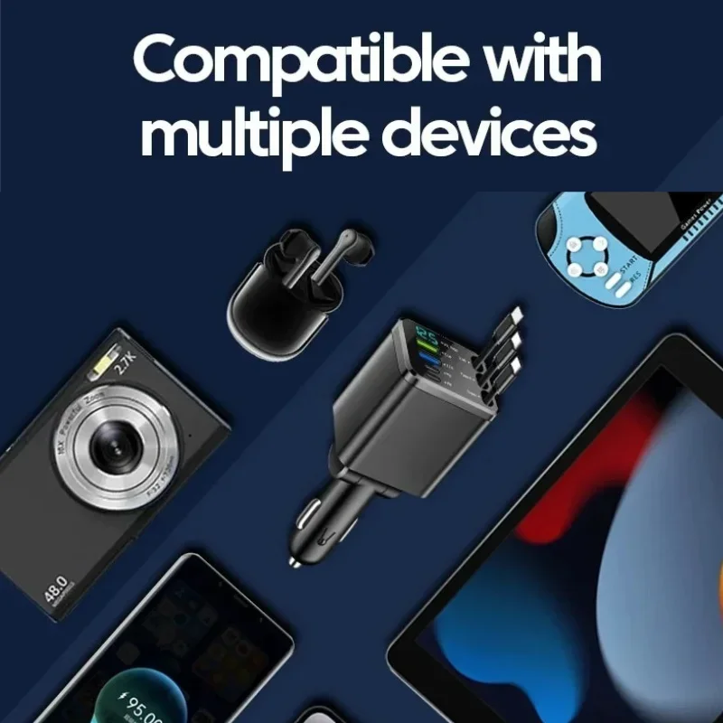 Retractable Car Charger 7 in 1 Fast Charging Multi Ports Adapter