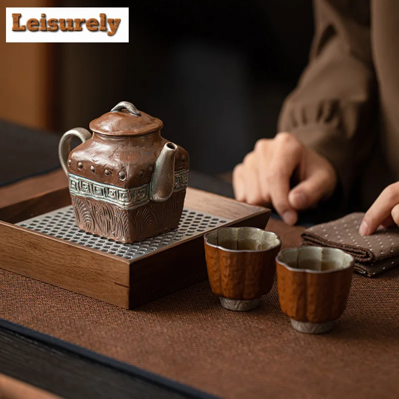 Antique Gilded Silver Fretwork Ceramic Tea Set Complete Set Zen Tea Ceremony Set Teapot and Tea Cup Set Tea Services Decoration