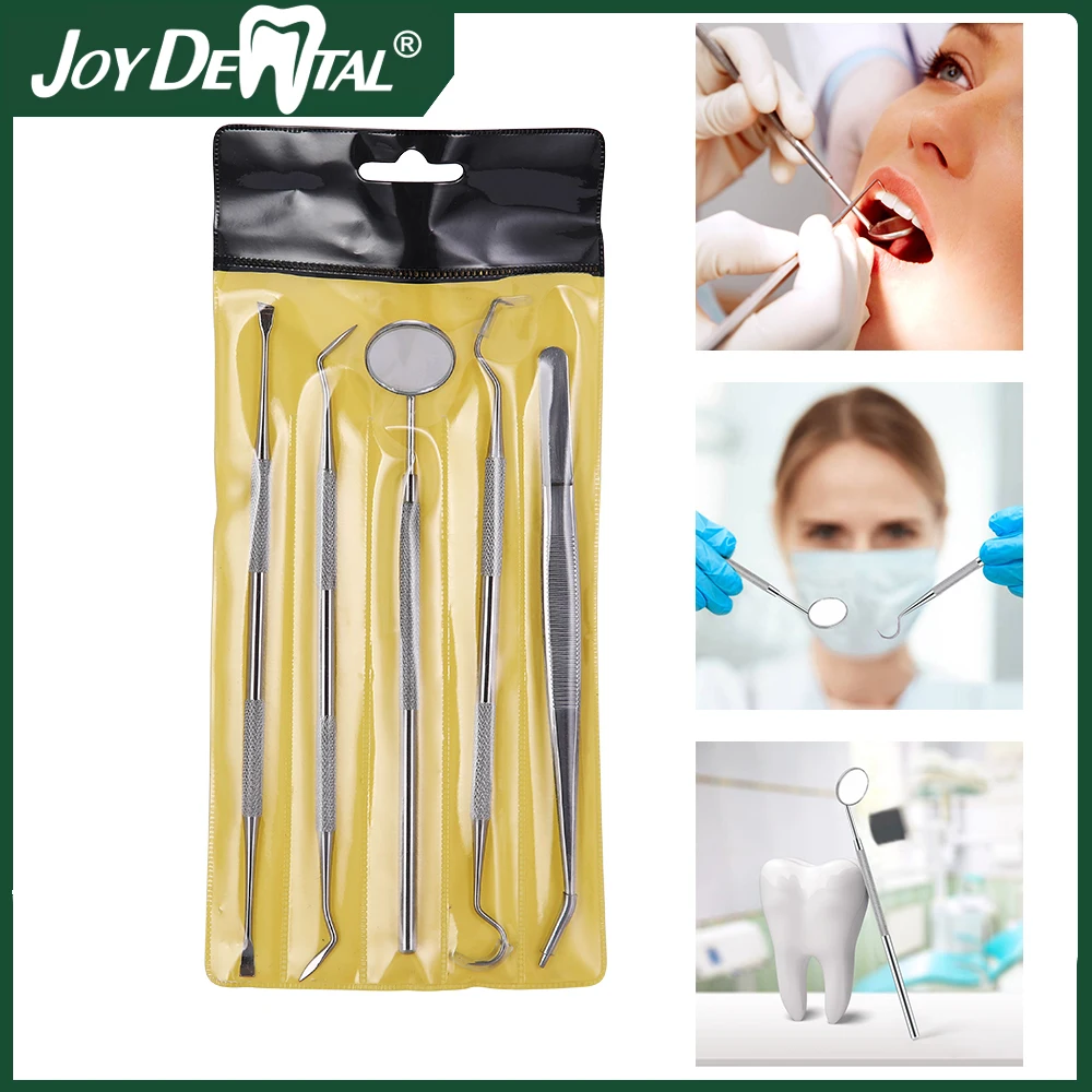 Dental Mirror Surgical Tweezers Probe Forceps Shovel Metal Kit Dentist