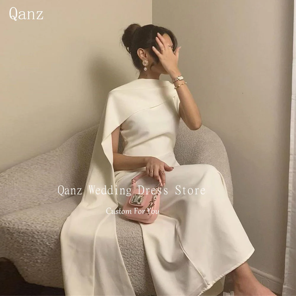 

Qanz Vintage Saudi Arabia Evening Dresses Mermaid Soft Satin Long Sleeves Dubai Abendkleid Ankle Length Formal Occasion Dress
