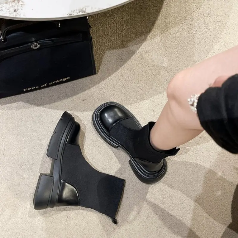 2024 New Platform Shoes Women Boots Round Toe Zipper Spring Autumn Fashion Ankle Female Botines De Mujer Chelsea Casual Boots