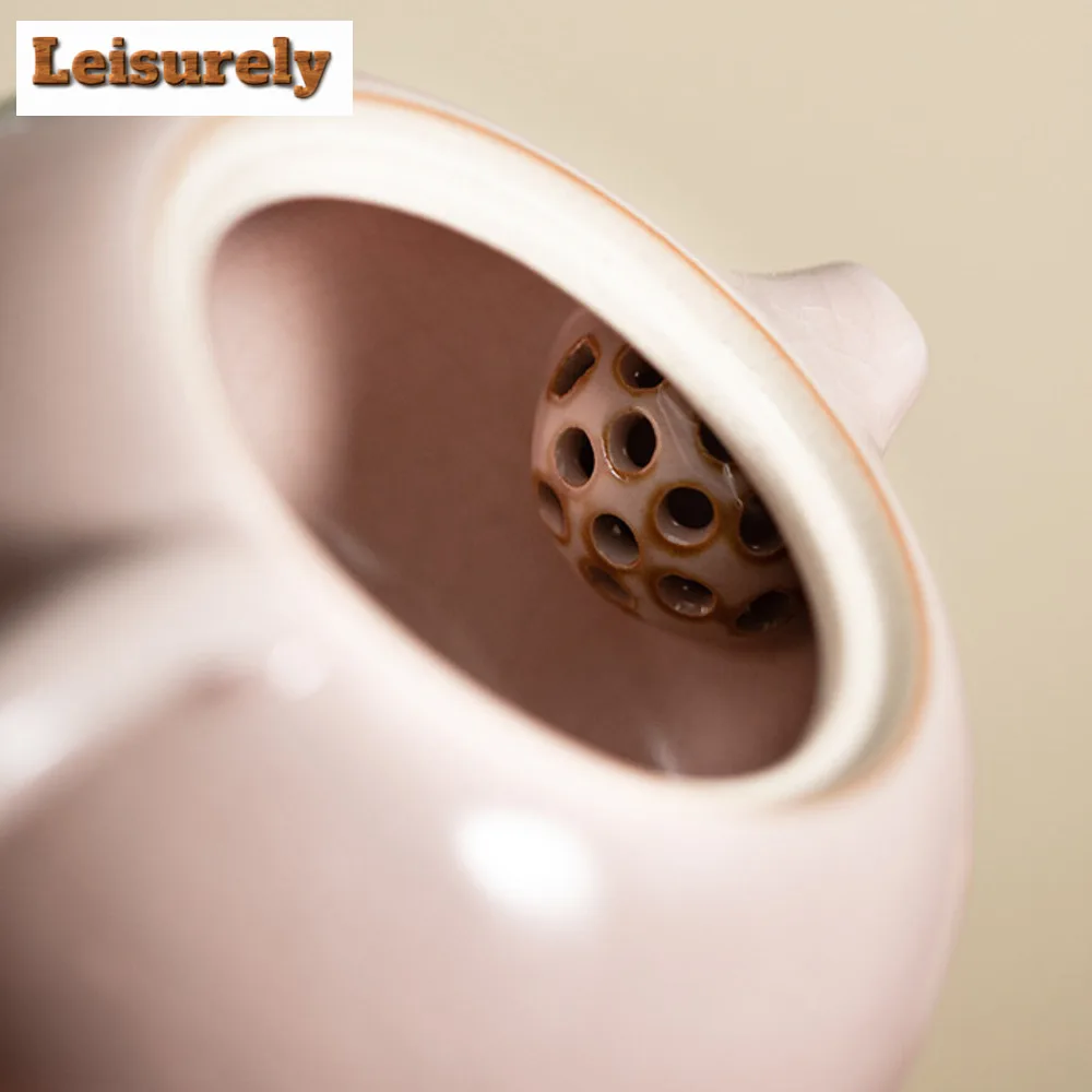 Antique Pink Ru Kiln Teacup Strawberry Rabbit 1 Pot 2 Cups Chinese Tea Making Xishi Kettle Teapot and Tea Cup Set Kung Fu Teaset