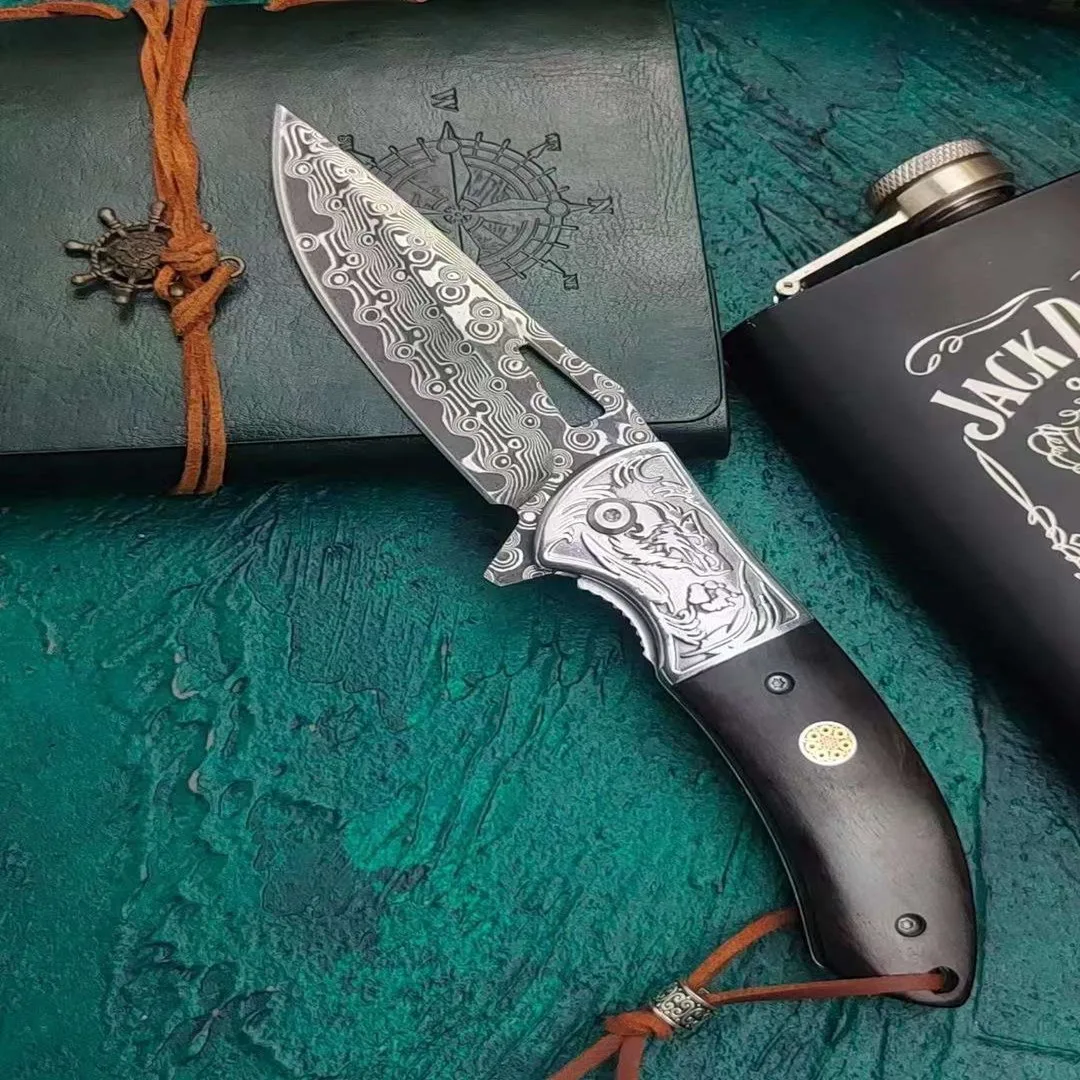 Damascus steel outdoor folding knife defense knife field knife high hardness sharp wilderness survival folding fruit knife 4