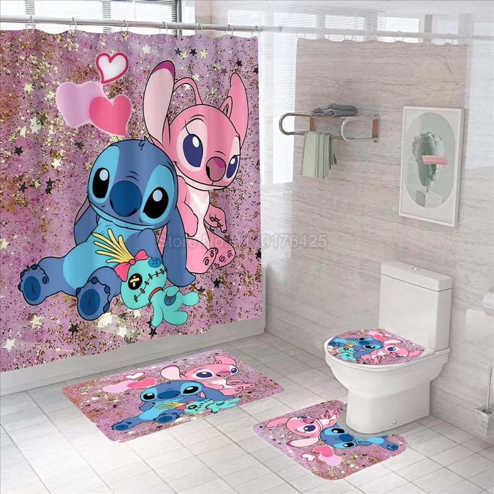 Disney cortinas de ducha de Lilo Stitch para niños, juego de de baño de Grecia, alfombrilla, tapa de inodoro, regalos| | - AliExpress