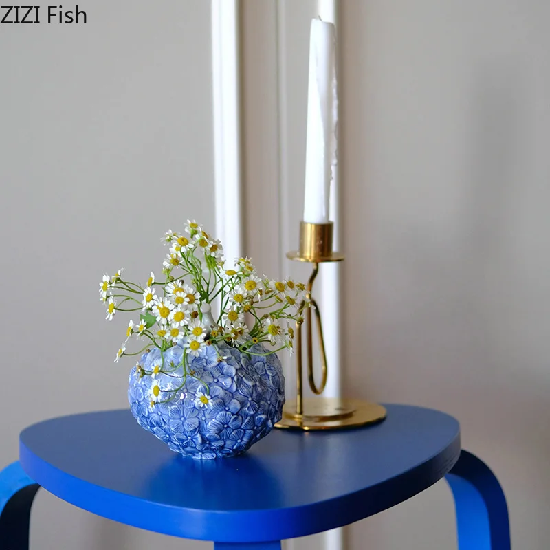 Flower Hydrangea Ceramic Vase Desk Decoration Flowers Arrangement Artificial Flower Decorative Floral Vases Room Aesthetic Decor 4