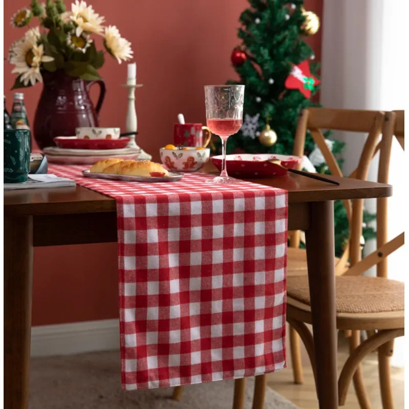 

New Checkered Flat Corner Edge Table Flag Tea Table Long Table Cover Minimalist Desktop Decoration and Fashionable Tablecloth