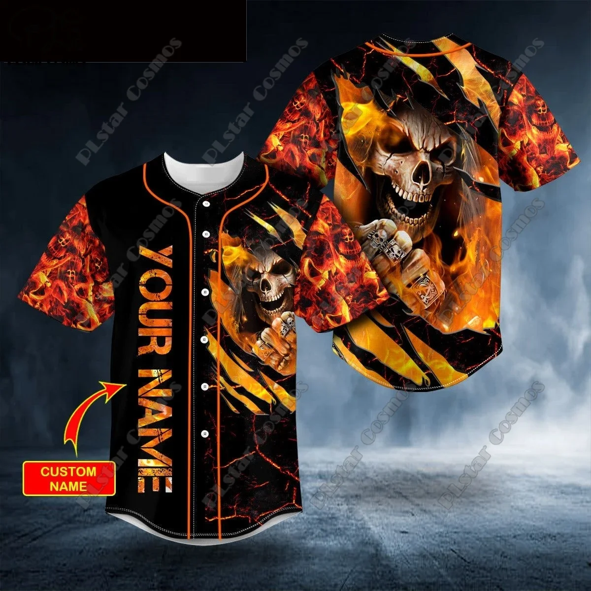 

Monster Skull Flames Personalized Baseball Jersey Shirts Baseball Shirts 3D Printing Men Women Shirts Hip Hop Tops