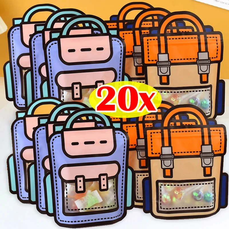 20pcs Creative Lunch Bag School Bags Cookie Candy Plastic Zipper Bags Snack Packaging for Kids Birthday Graduation Party Gifts