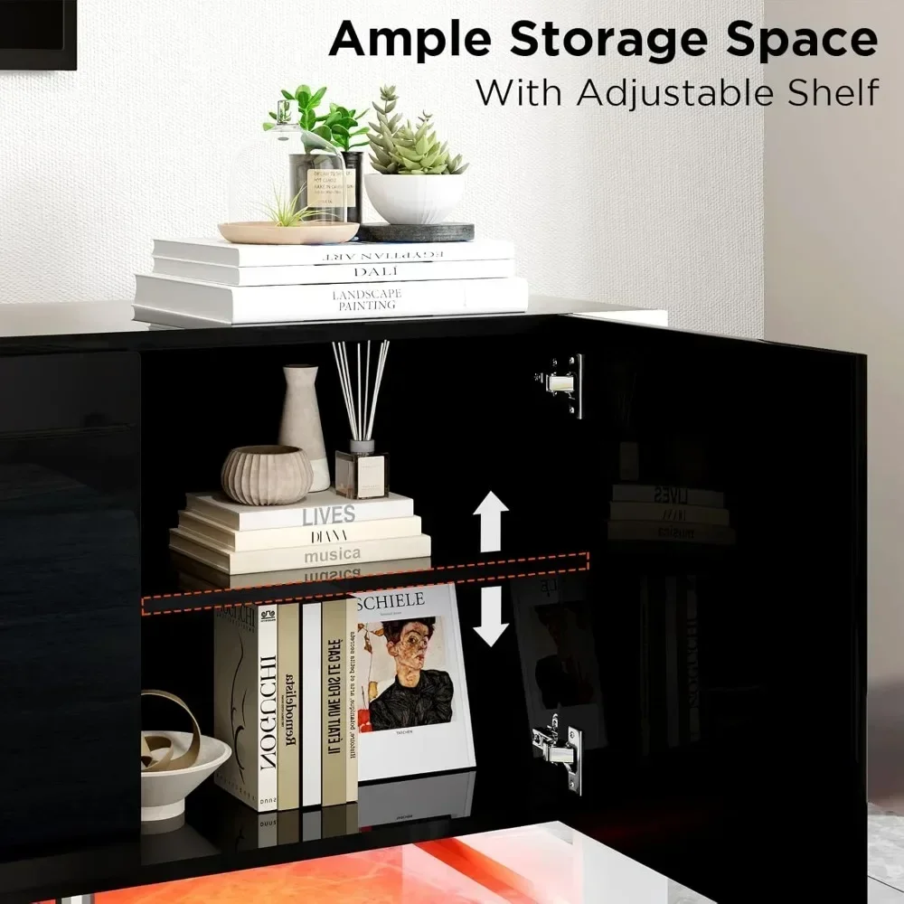 TV Stand with 36" Fireplace, 70" Modern High Gloss Entertainment Center LED Lights, TV Console Cabinet for TVs Up To 80" 3