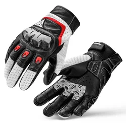 Touchscreen Breathable Leather Motorcycle Gloves - Full Finger Protective Gear - XXL (WHITE)