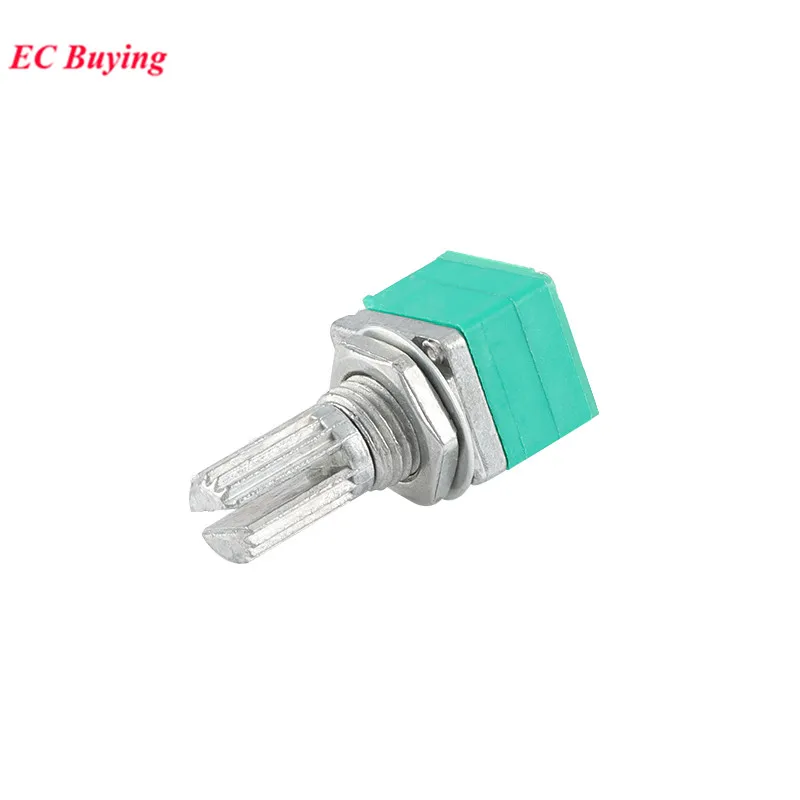5pcs Double Potentiometer 6PIN RK097G B1K B5K B10K B20K B50K B100K B500K 1K 5K 10K 20K 50K 100K Ohm Handle 15mm Audio Amplifier