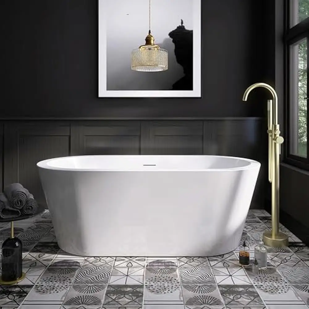 61" White Acrylic Freestanding Tub cUPC Certified Integrated Overflow and Drain Ergonomic Design High Load Capacity Easy 2