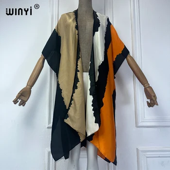 WINYI summer Kimonos Women boho printing Bikini Cover-ups Elegant short Sleeve Cardigan Loose beach Sexy Covers party coat 1