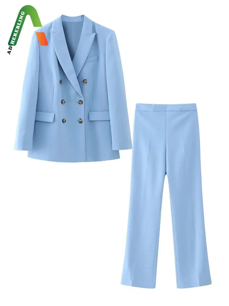 TRAF 2023 Spring Women Blazer Pant Suits Double Breasted Fit Suit Coat