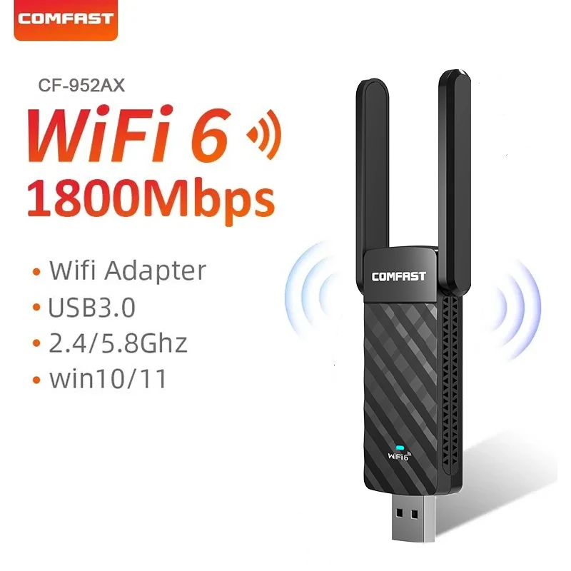 Adaptador Usb Preto para Windows 10 e 11 Ax1800 Ax5400 2.4g 5ghz Placa de Rede sem Fio Dongle Wi-fi Dongle Usb Wi-fi 1300m
