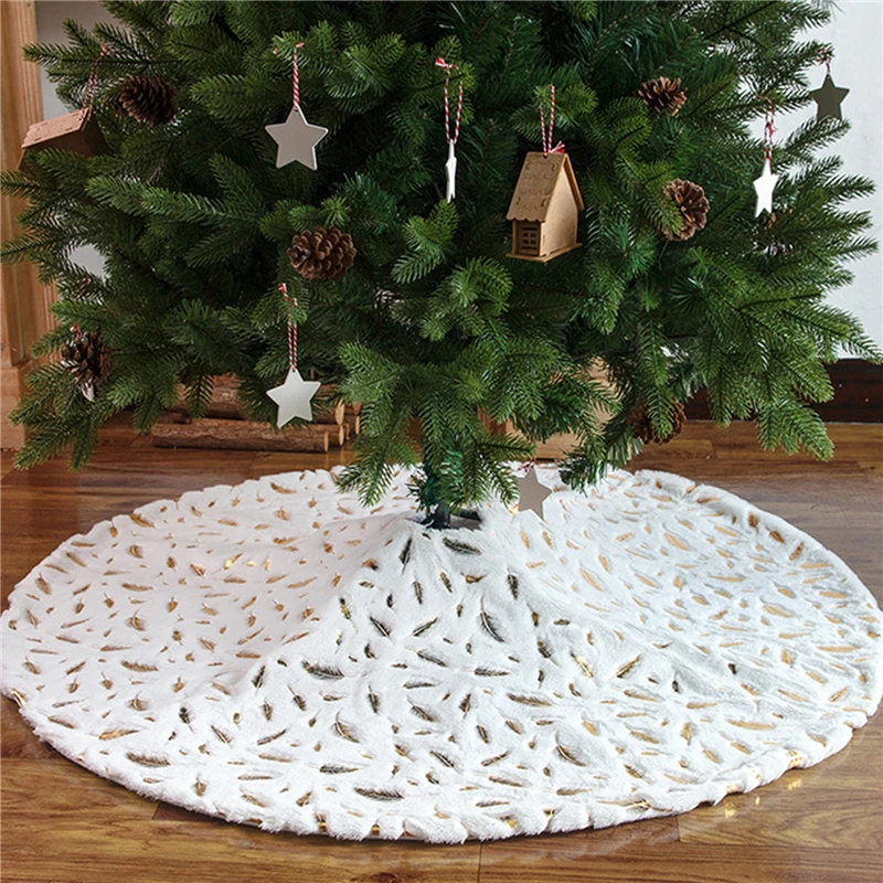 Christmas Tree Skirt Plush Xmas Tree Mat White Soft Faux Fur with Embroidered Tree Skirt for Christmas Party Decorations images - 6