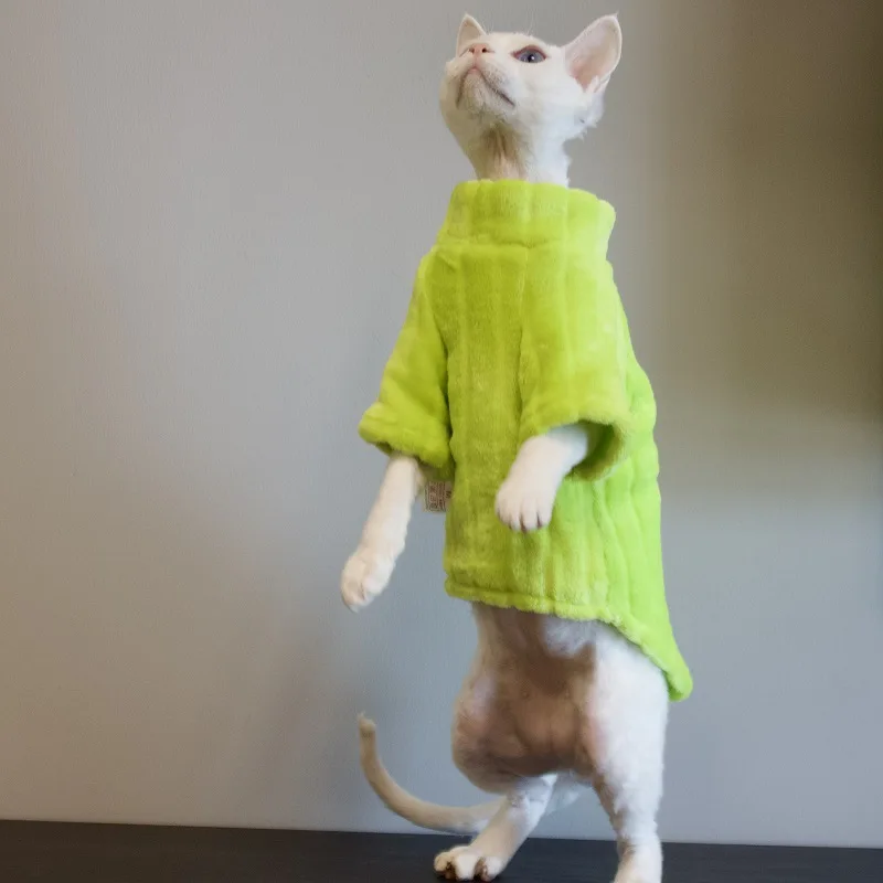 thumbnail image 1 of Suéter de gato Sphynx, camisa suave de dos patas para bebé, suéter de invierno cálido de color sólido de Cornualles, ropa para gatitos y mascotas, 1 of 5