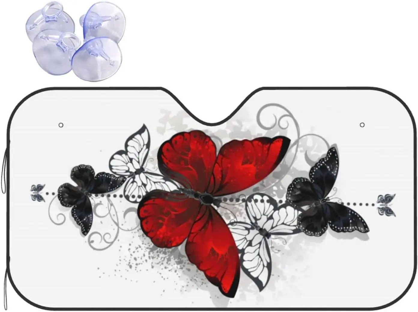 Red and Black Butterfly Windshield Sunshade for Car SFolding Car Sun Shade for Front Window Auto Sun Visor Heat Protection