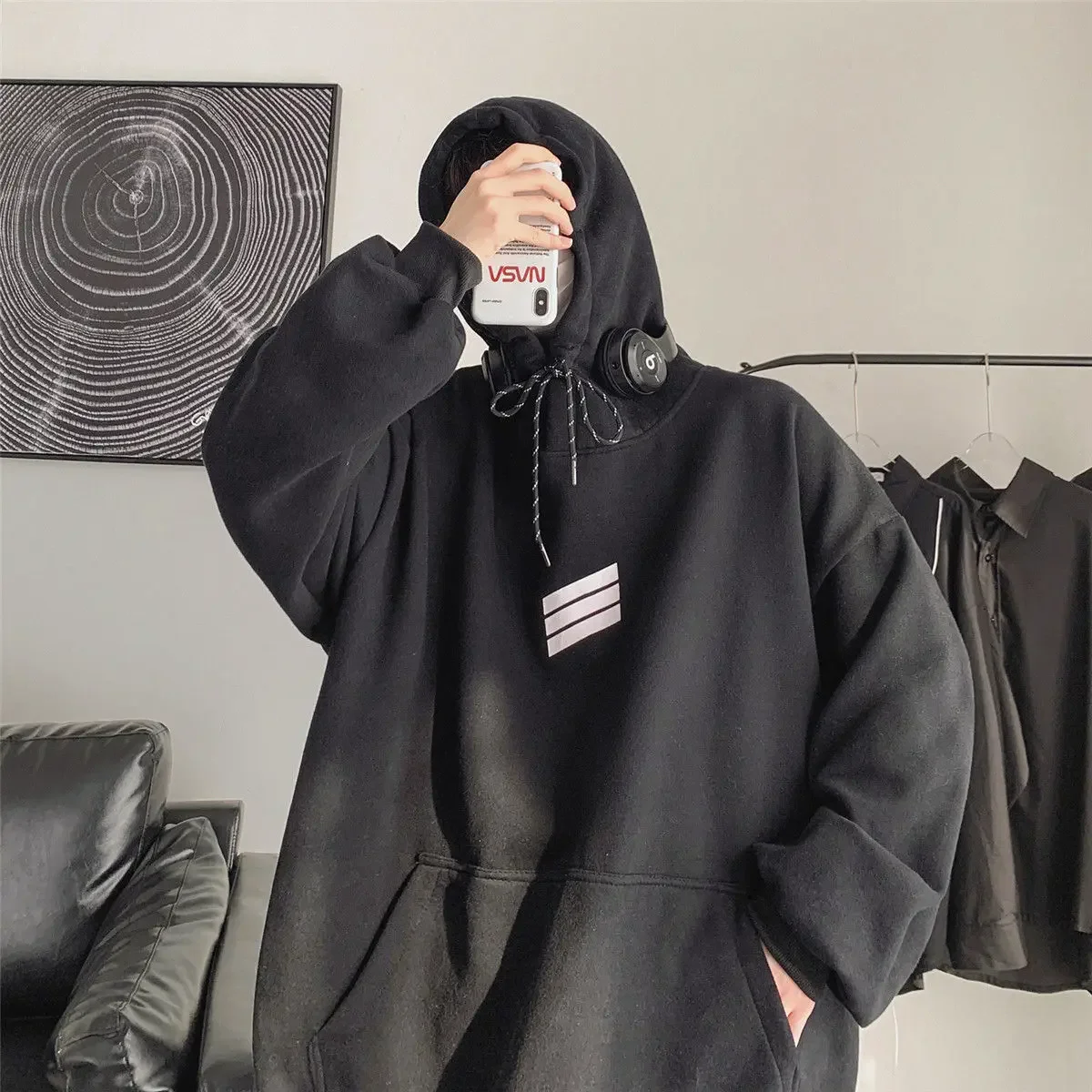 

Sweatshirt for Men Blue Hoodies No Logo Male Clothes Print Simple Hooded Harajuku Fashion Y2k Vintage High Quality New in Cheap