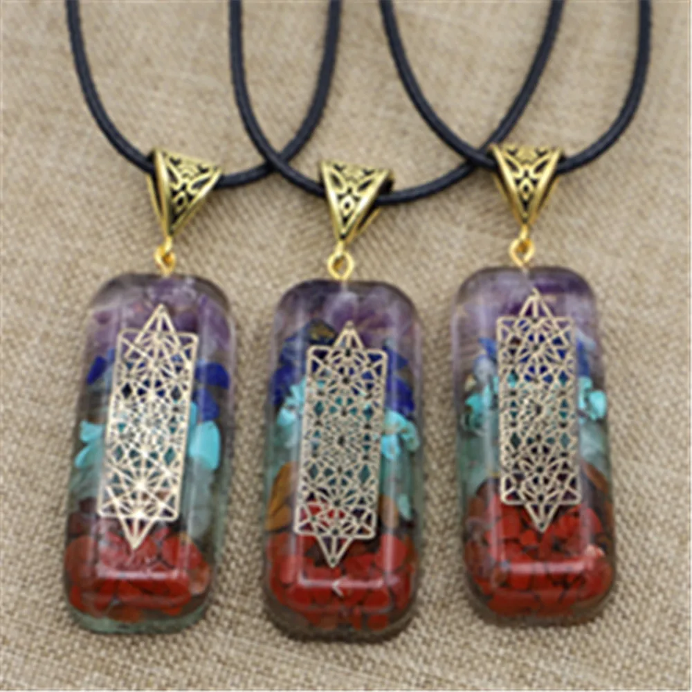 Natural 7 Chakra Orgone Colored Pendants Charms Necklace Amulet Reiki Healing Crystal Energy Women Men Gift Jewelry Accessories