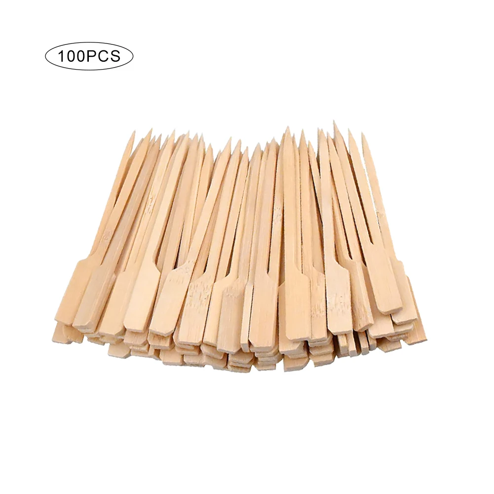 100 Pieces BBQ Bamboo Skewers, 9cm Natural Wood Barbecue Sticks, Bamboo Skewer for Grill Parties Cocktail Buffets Meat Fruit
