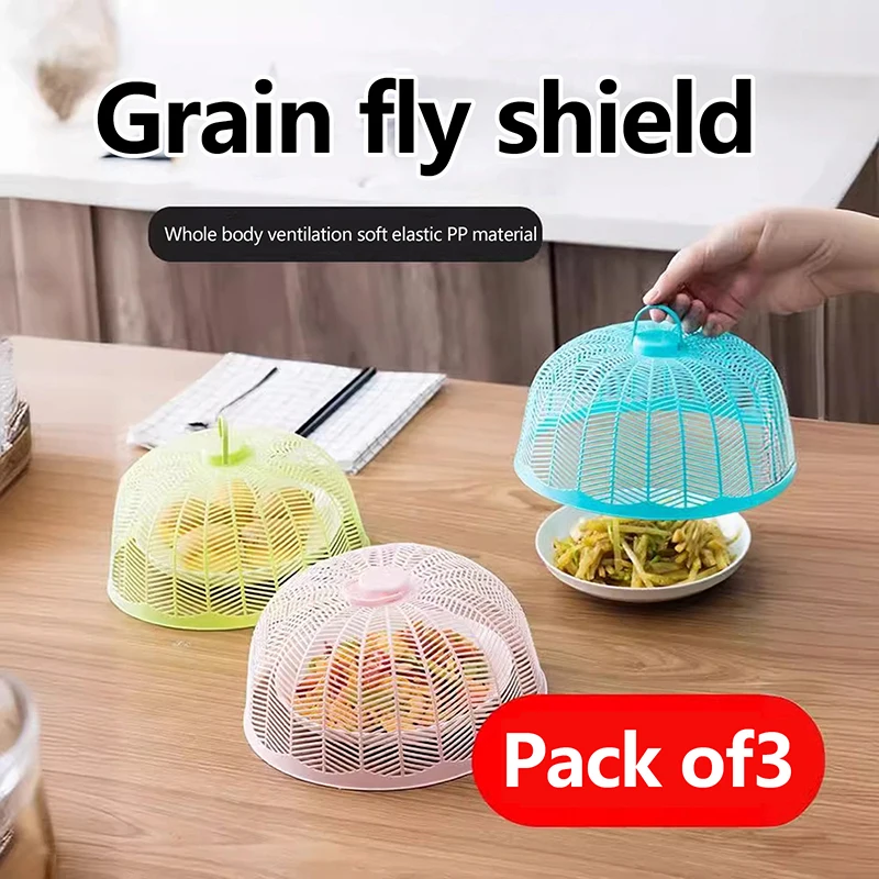 3Pcs Plastic Food Cover Portable Dustproof Breathable Dish Protector Anti Mosquito Fly Round Vegetable Cover Home Kitchen