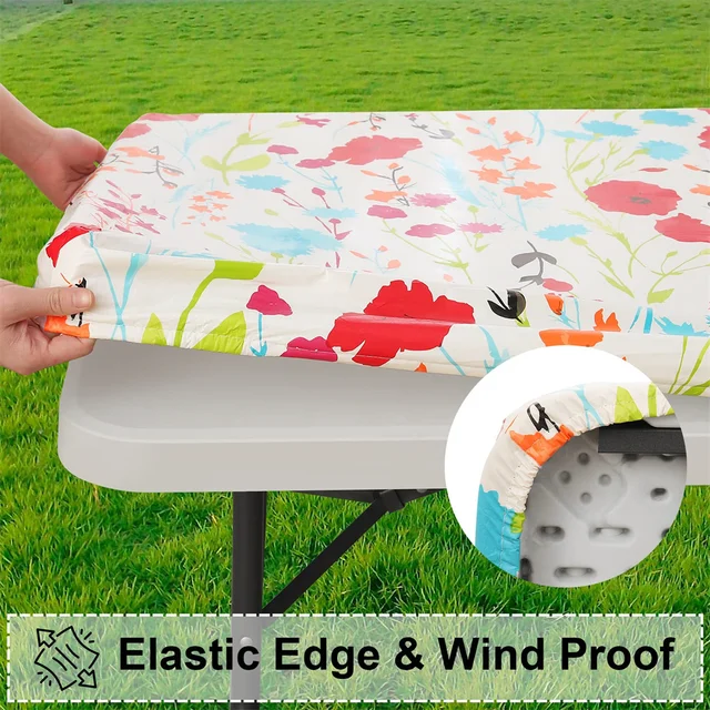 Kitinjoy – nappe rectangulaire ajustée à dos en flanelle, imperméable, essuyable, décoration de fête, couverture de Table à manger pour le Camping 2