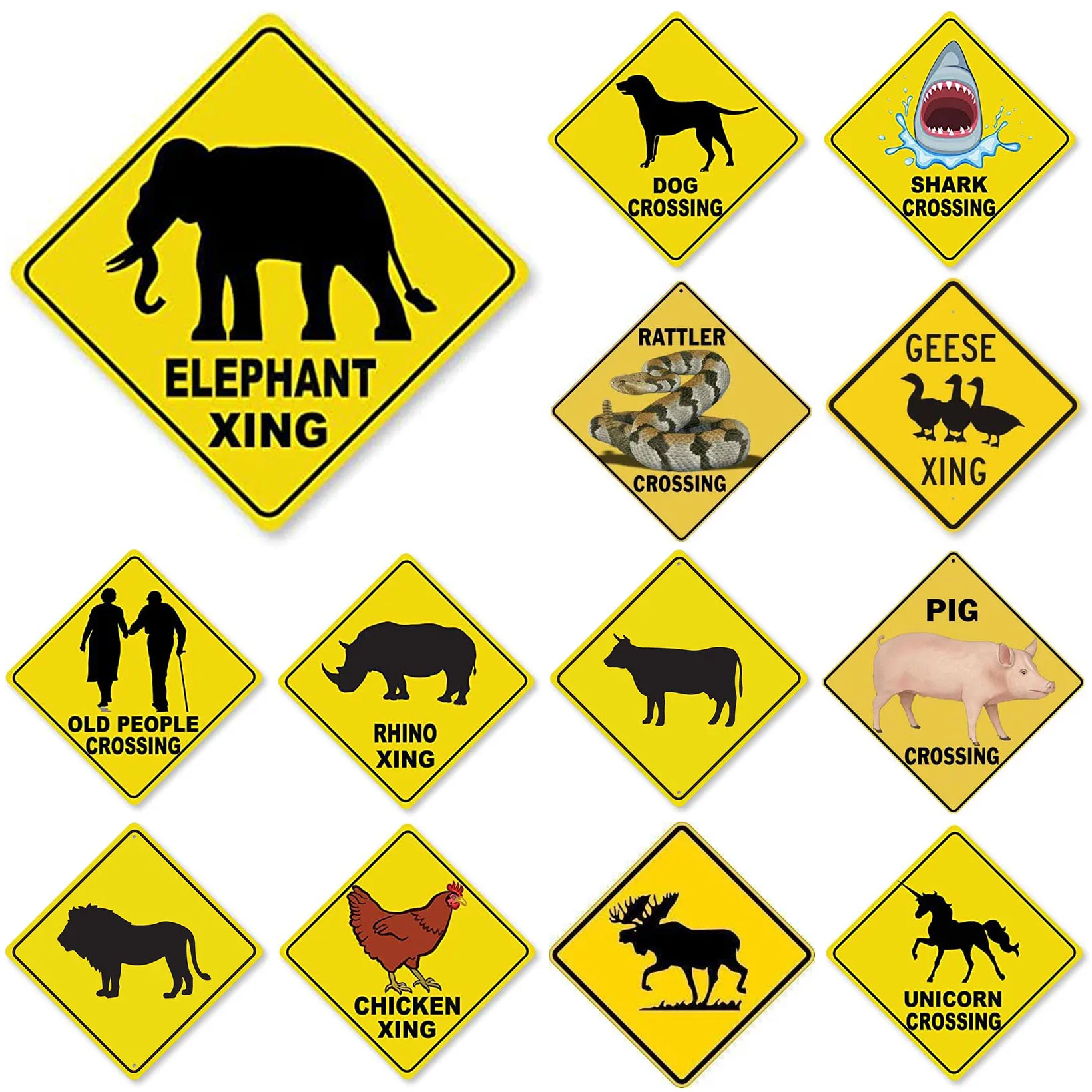 Animal Elephant Xing Crossing Metal Tin Road Signs Aluminum