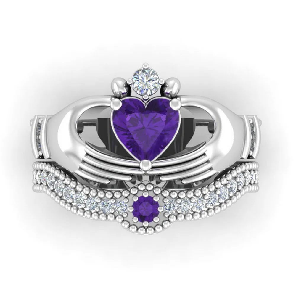 BSN 2 шт. Claddagh кольцо с кубическим цирконием в форме сердца Ирландское классическое