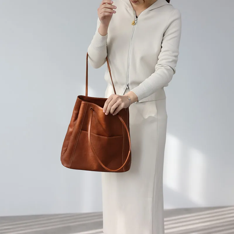 Women Luxury Genuine Leather Tote Large Capacity Single Shoulder