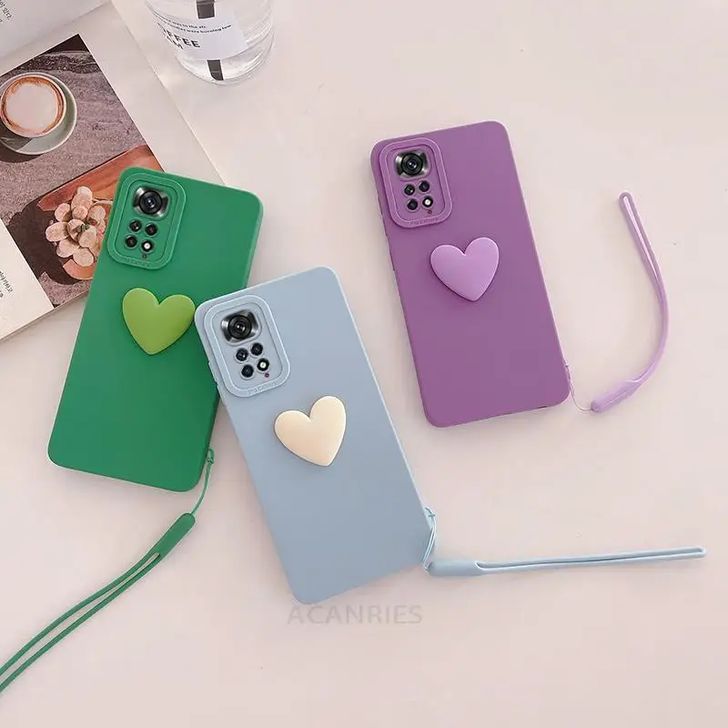 Adorable 3D Love Heart Silicone Case with Lanyard Wrist Strap