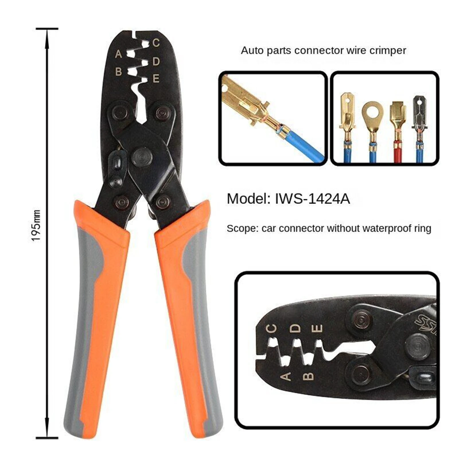 IWISS Non Insulated Open Barrel Terminal Crimp Tool  Wire Crimper IWS-1424A Orange 6