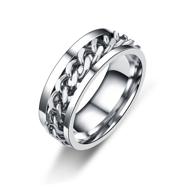 Fashion Rotatable chain Rings For Women Men Spinner  Ring Stainless Steel Chain Ring Men's Titanium Steel Bottle Opener Ring