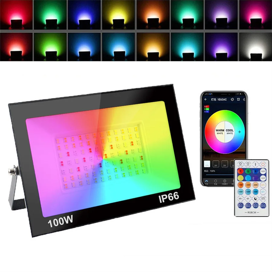 

Smart 100W RGBCW LED Flood Lights Outdoor Bluetooth Wifi APP Control RGB Floodlight IP66 Waterproof Garden Stage Spotlight