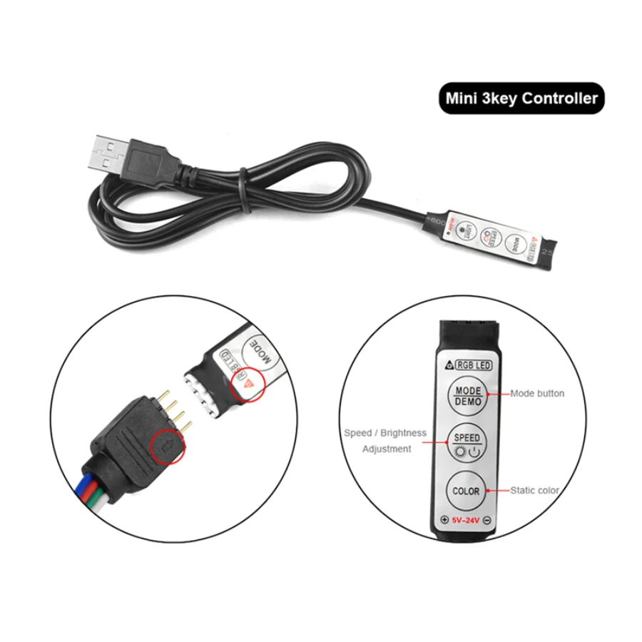 USB 5V mini 24key RGB LED Controller 3key mini Control Simple Dimmer for 5050 3528 2835 5V RGB LED Strip Lights 4Pin