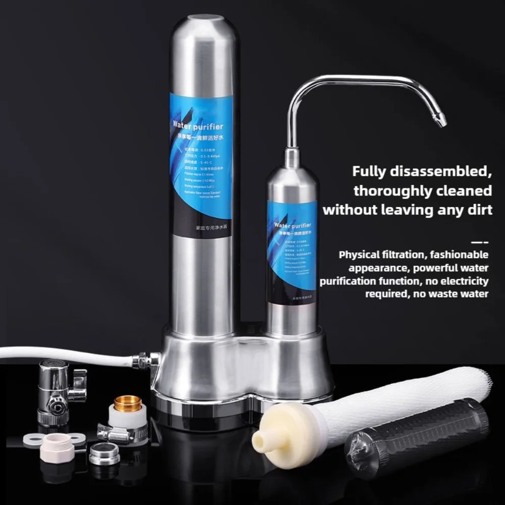 Stainless Steel Countertop Water Filter System - Premium Purifier Reduces PFAS PFOA PFOS Chlorine & Bad Taste for Pure Water